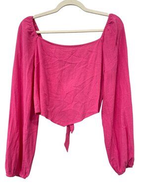 Sadie and Sage Blouse Size XL Long Sleeve Tie Back Rayon Blend Pink Barbiecore